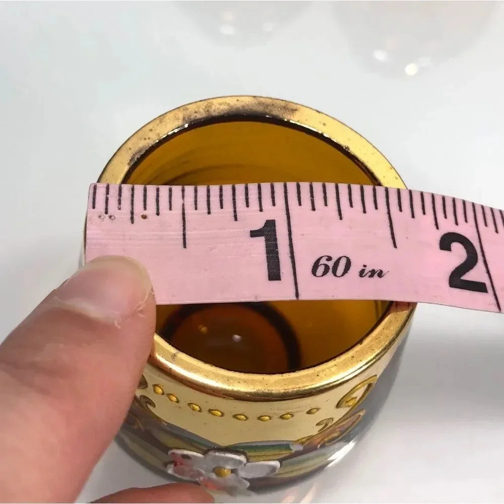 Bohemian Amber Glass Gold Gilding Raised Hand Painted Floral Design Shot Glasses